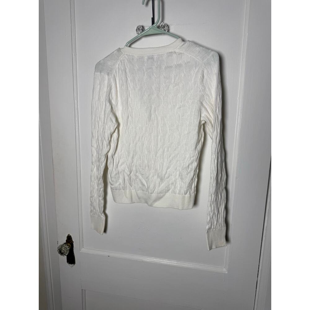 J. Crew White Cotton Cable Knit Lightweight Summer Cardigan Sweater Women's MED - Picture 7 of 7